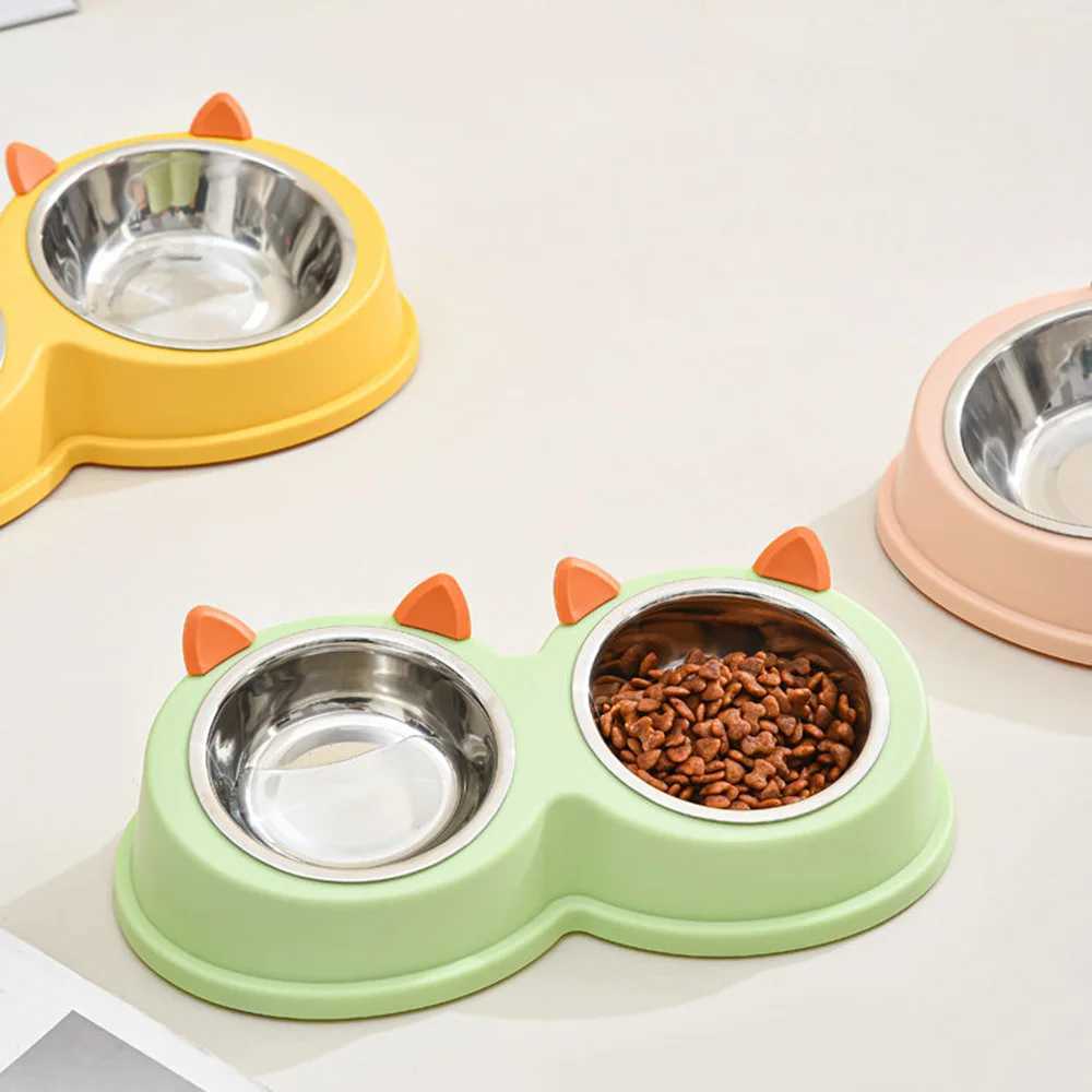 Stainless Steel Pet Double Bowl AntiSpill Cat Dog Food Water Bowl NonSlip Feeding Dish for Cats Dogs Pet Supplies C251009