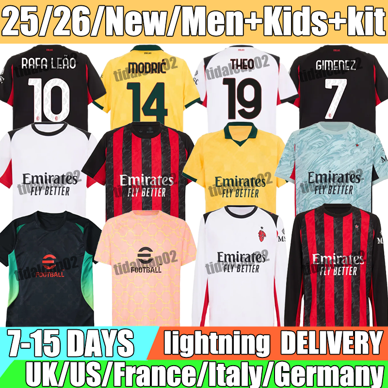New 25 26 maglia milans Kit Rafa Leao Rafa Leao Walker Pulisic Soccer Jerseys Loftus-Cheek Modrie THEO Joao Felix Gimenez 2025 football Shirt Men kids kit sets uniform