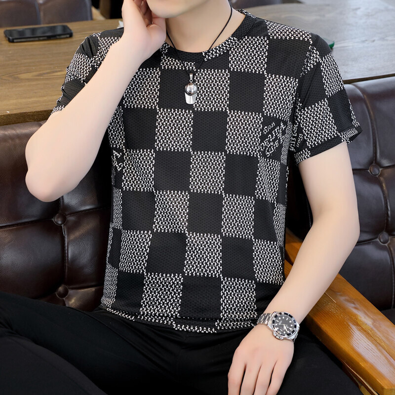 Men's Ice Silk Short Designer Hoodie Sleeve T-shirt Designer Shirt 2025 Summer New Round Neck Half Sleeve Tee Hollow Thin Quick-dry Top