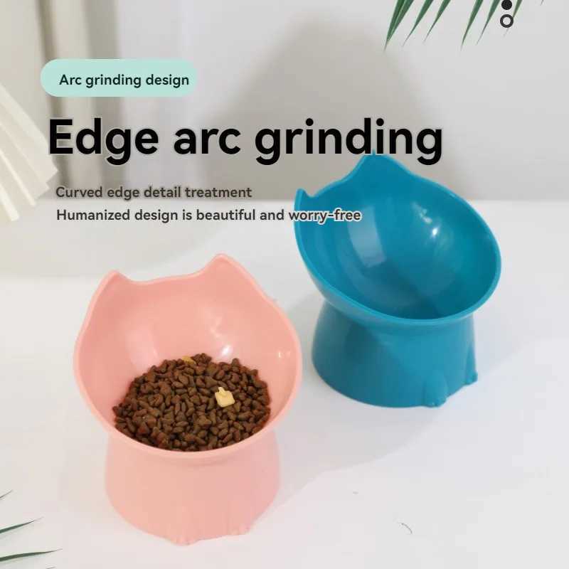 Elevated Cat Bowl AntiTip Plastic Raised Pet Feeding Dish with Tilted Edge Neck Protection Kitty Food C251009
