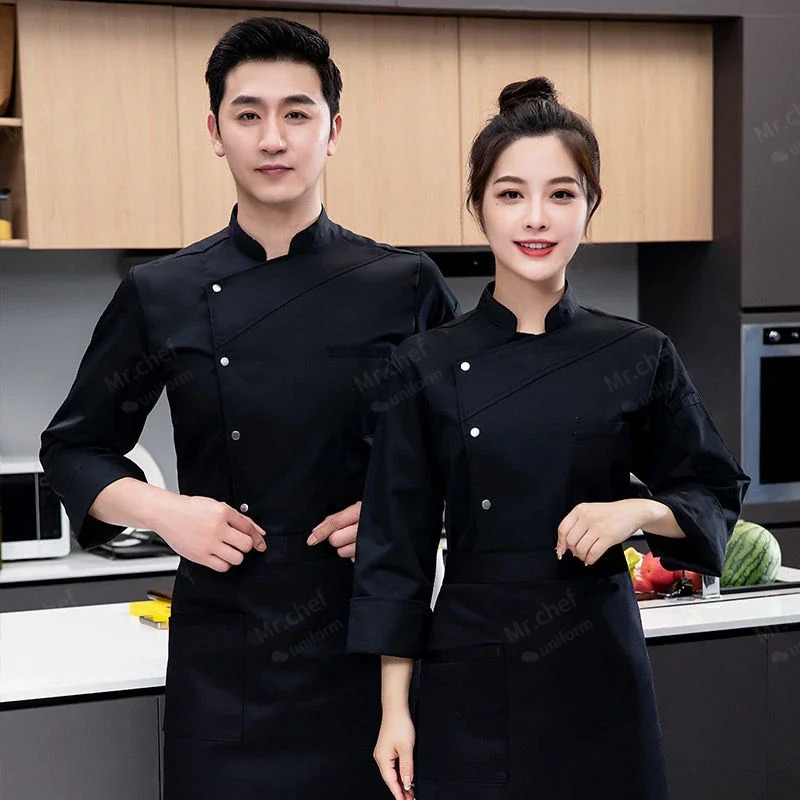 white Chef Jacket Long Sleeve chef uniform Cook Coat Tshirt Baker Work Uniform Waiter Restaurant el Clothe 251009