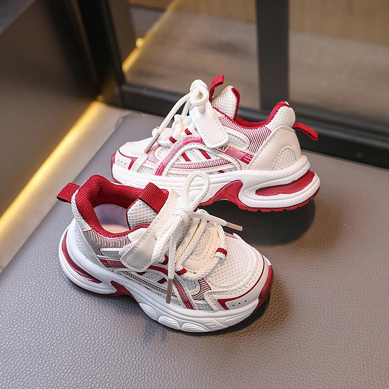 Children Mesh Breathable Chunky Sneakers Unisex Striped White Casual Sport Toddler Boy Girl Running Shoes Kids Tennis 36Y C260130