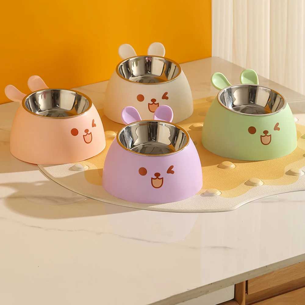 Cute Rabbit Ear Elevated Cat Bowl Stainless Steel Dog Cat FoodWater Bowl AntiSlip Pet Feeding Dish C251009