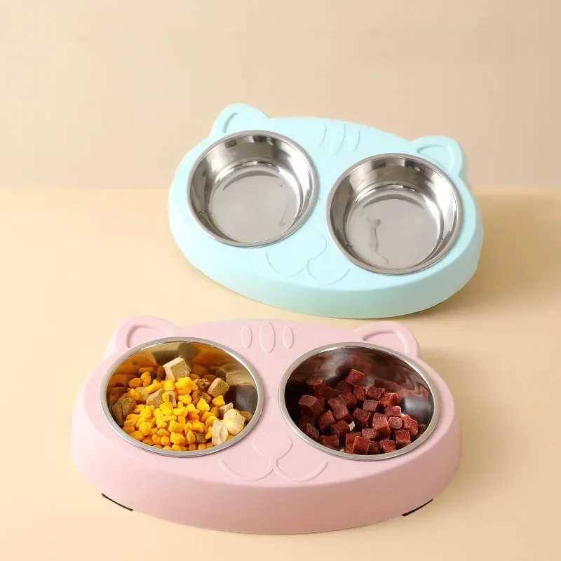 Macaron Pet Double Bowl Plastic Kitten Dog Food Drinking Tray Feeder Cat Feeding Pet Supplies Accessories C251009