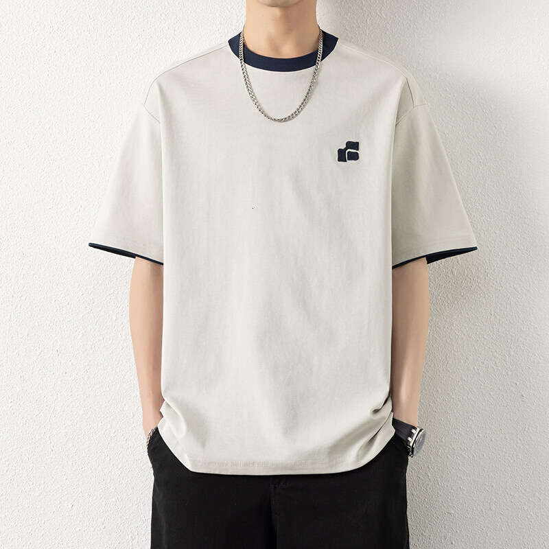 Men's Summer Designer Hoodie New Loose Designer Shirt Heavy Jelly Cotton Color Block Patchwork Short Sleeve T-shirt