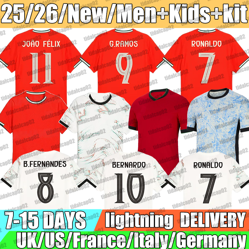 2025 Portugal Soccer Jerseys Bernardo G. RAMOS Joao Cancelo B. FERNANDES Jerseys Ronaldo Ruben Dias Pepe Jerseys 25 26 football shirt fans player version Men Kids kit