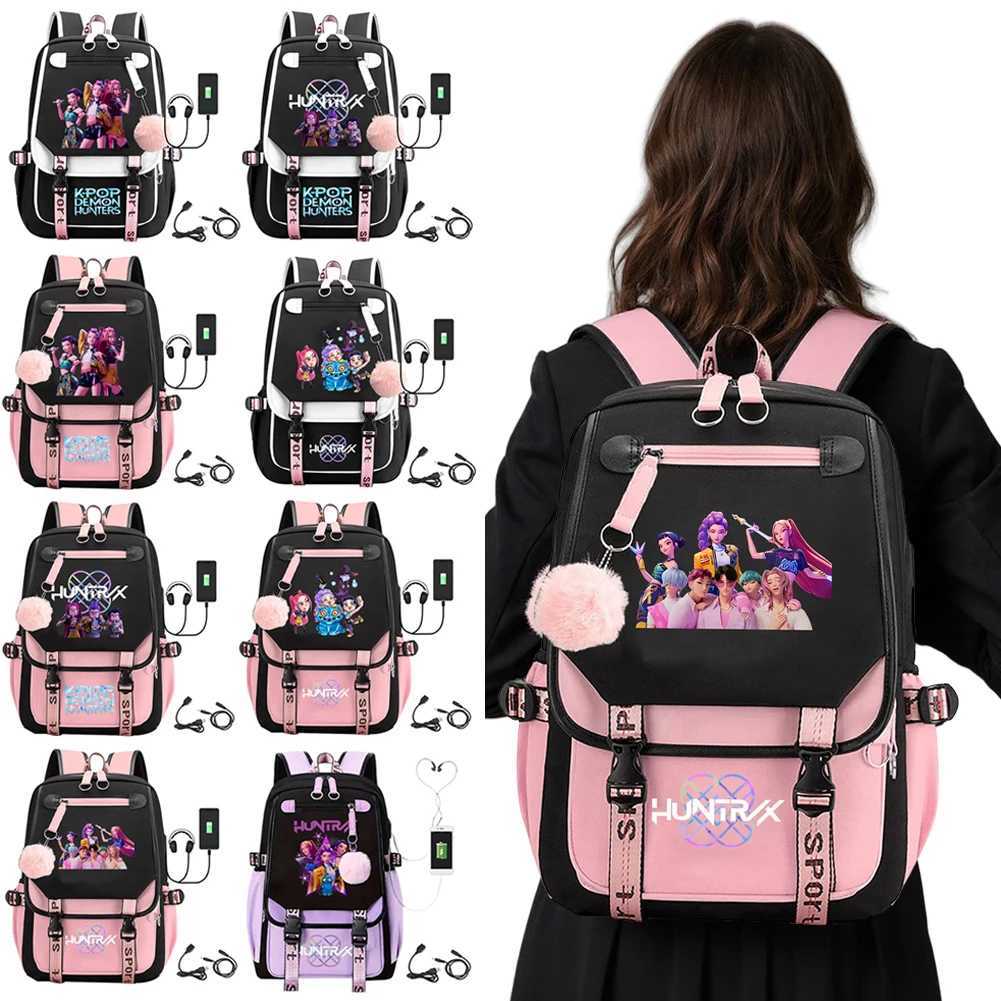 KPop Demon Hunters Bookbag Student Anime Kawaii School Bags USB Charging Backpack Teenagers Large Capacity Slayer Rucksack Z251010