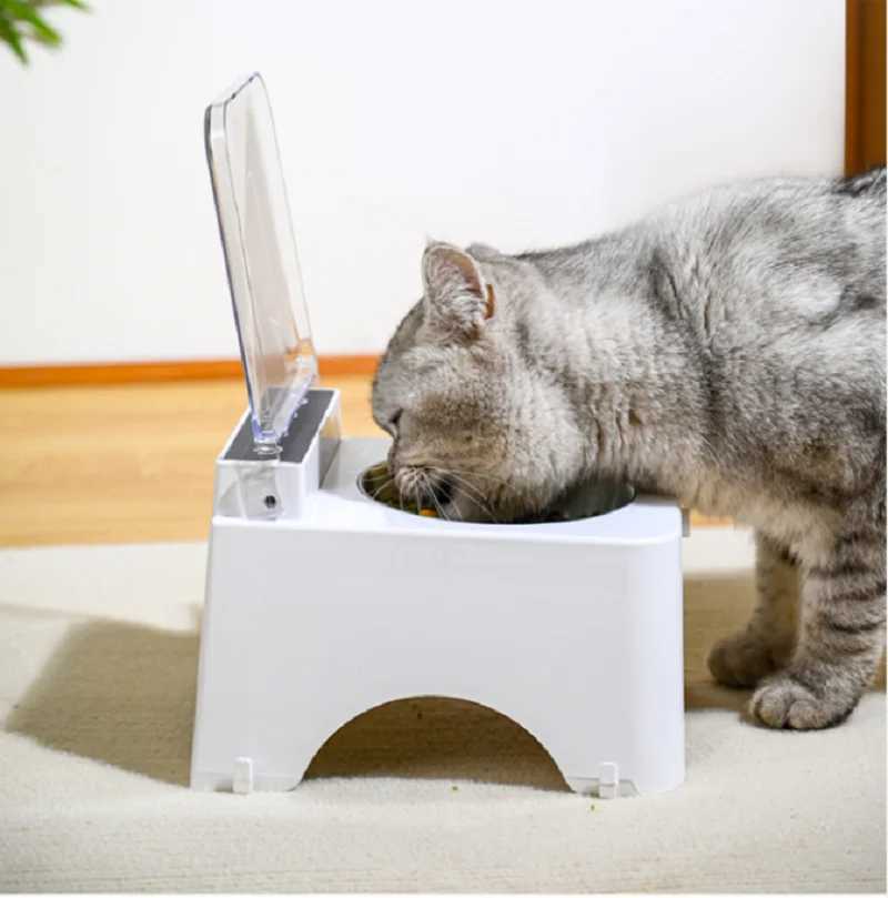 Smart Cat Bowl Neck Protection Ceramic Stainless Steel with Lid Cat Food Bowl Infrared Sensor Auto Open Cover Smart Feeder C251009