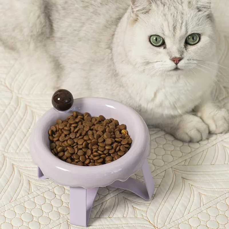 Elevated Ceramic Pet Bowl for Cats Dogs Cat Food Dish with Wide AntiTip Base Neck Support Bowls for Dry Food Wet Food Water C251009