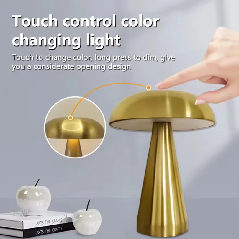LED Table Lamp Retro Mushroom Touch Sensor Bedside Lamp Rechargeable Reading Lights For Bedroom Restaurant Bar Decor Lighting 251009 - view 4