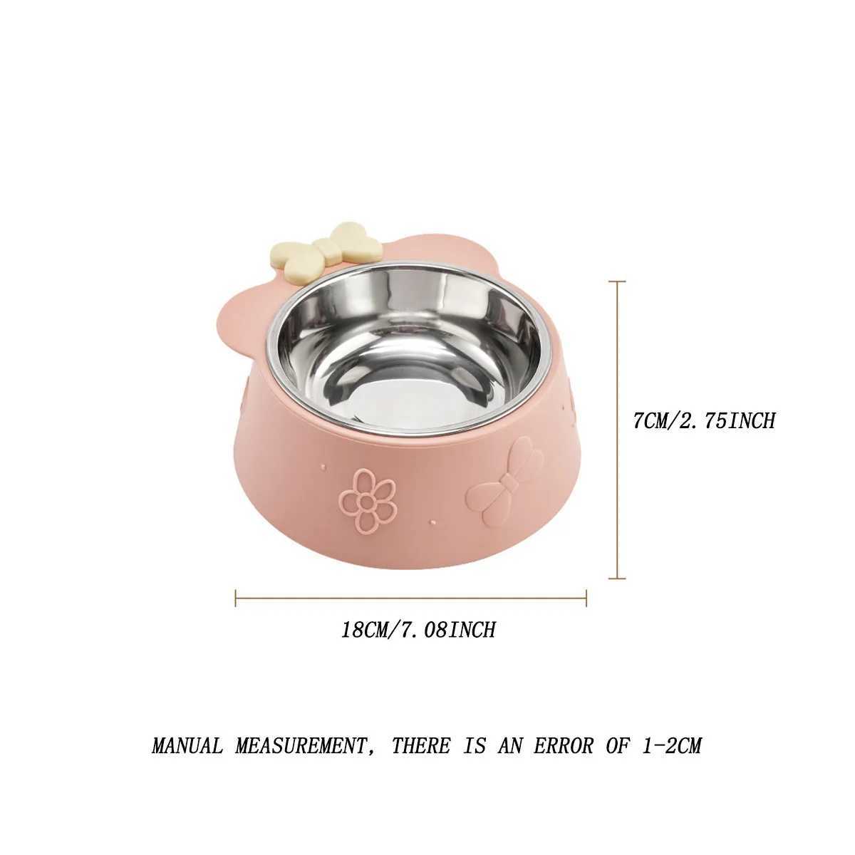 A pet bowl pet stainless steel feeding bowl cat bowl feeding bowl bottom nonslip design cartoon bow style dog bowl pet bowl C251009