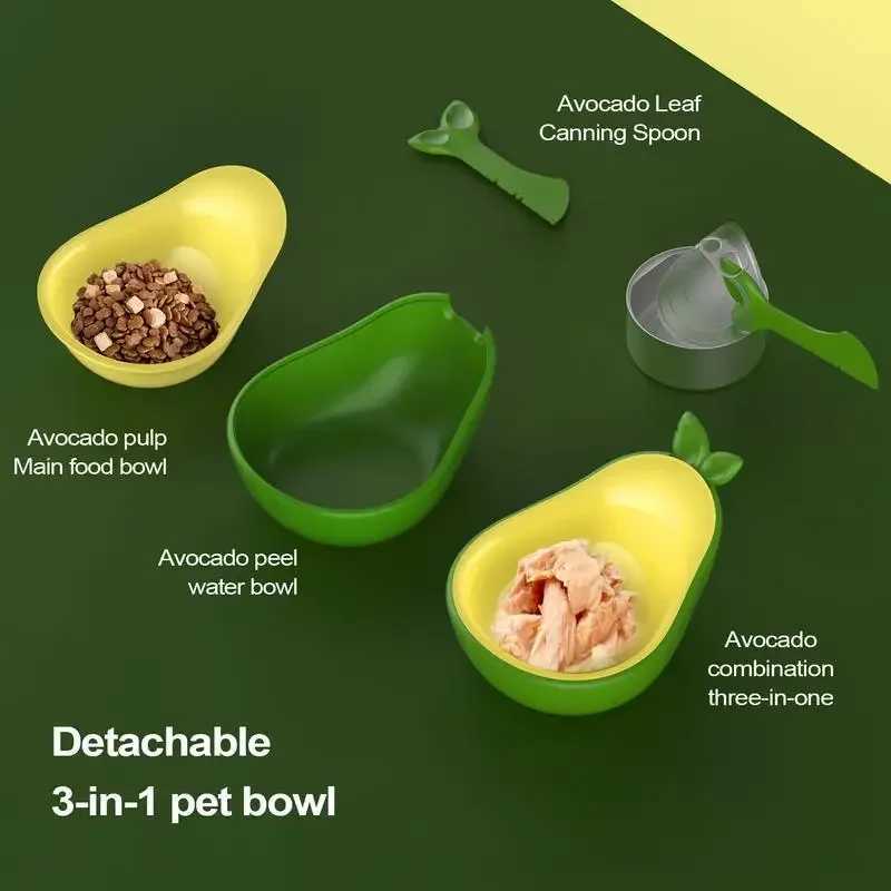 3in1 Detachable Avocado Pet Bowl with Can Opener Spoon Anti Spill High Leg Portable Travel Feeder for Cat Dog Multi Pet Cat Bowl C251009