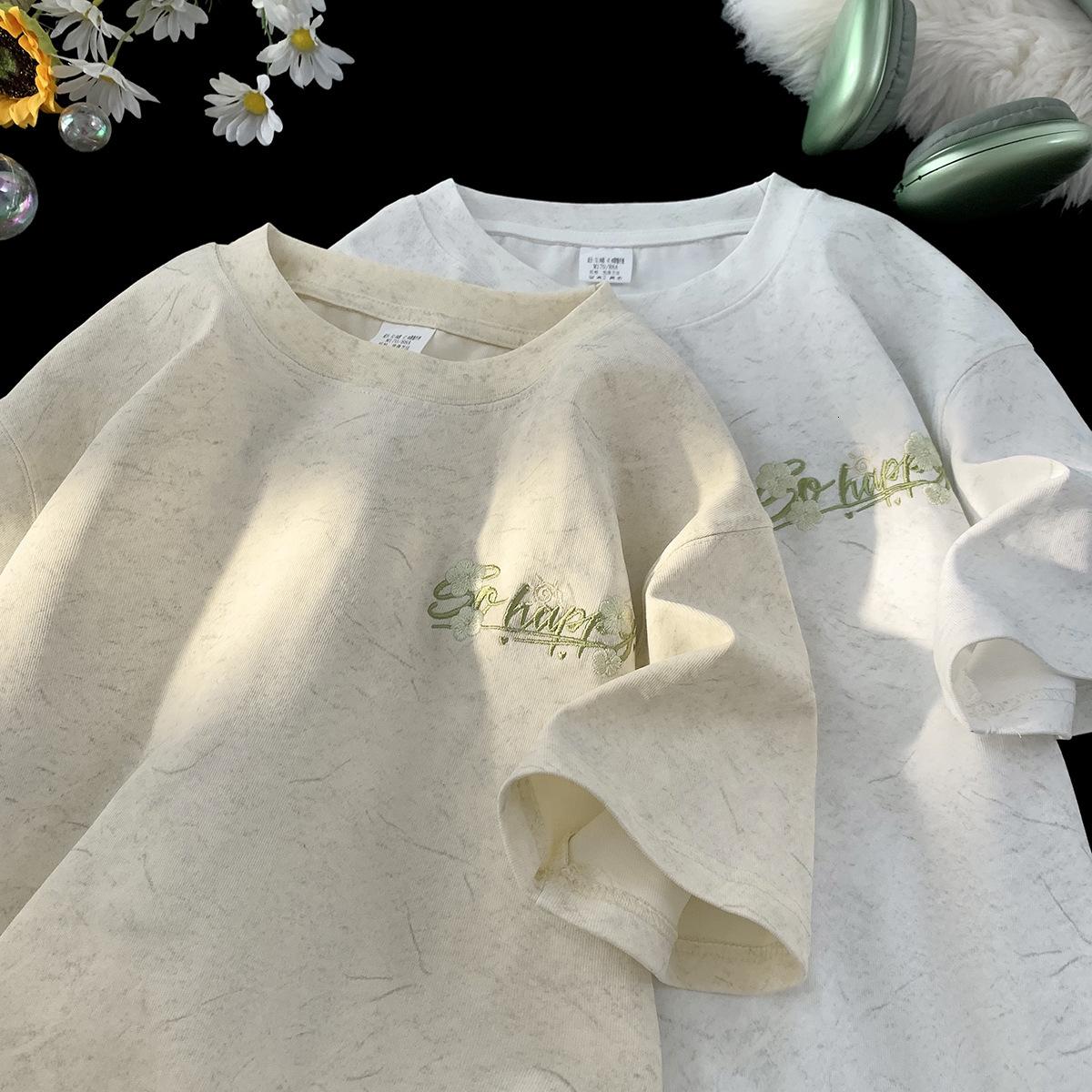 Designer Shirt Designer Hoodie Tencel Cotton Ice Silk Short Sleeve T-shirt For Men Summer Thin Heavyweight Sand Wash Embroidery Design Loose Half Sleeve Tee