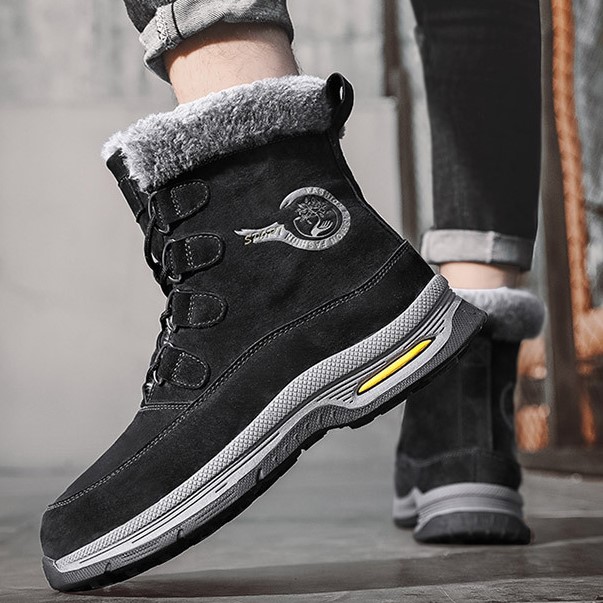 Design Hot free shipping Men's Brand Winter Genuine Leather Snow Boots - Fleece-Lined Thick-Soled Luxury shoes High-Top Outdoor