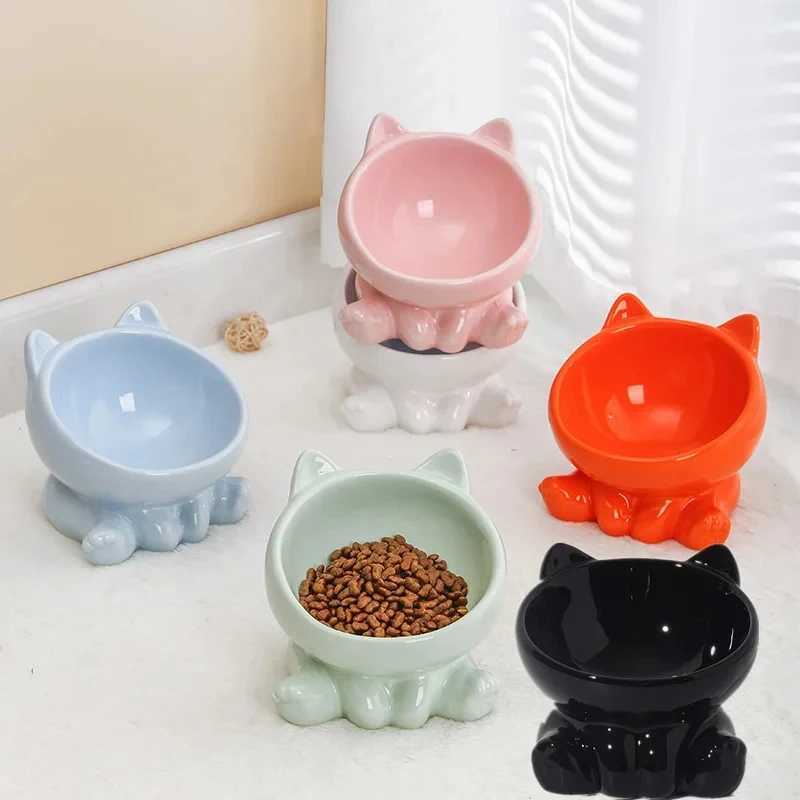 Cat Bowl Pet Accessories Ceramic Diagonal High Feet Cute Protection Cervical Spine Dog Bowl Drink Water Bowl Pet Supplies C251009