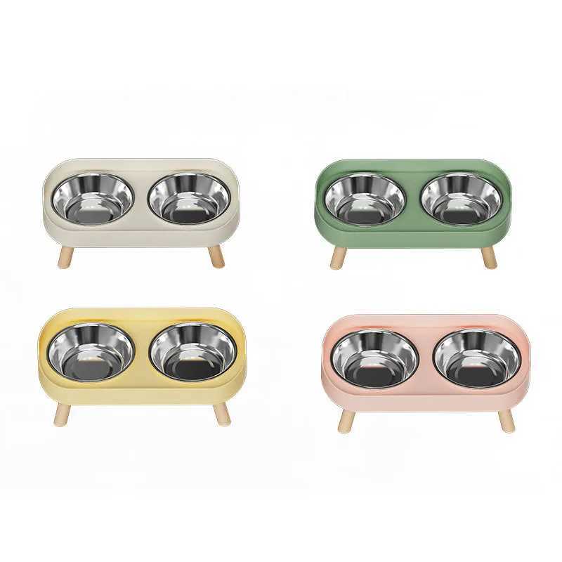 Double Elevated Cat Dog Bowls Stainless Steel NonSlip Pet Food Water Dish with Stand AntiSplash Slow Feeder Pet Supplies C251009
