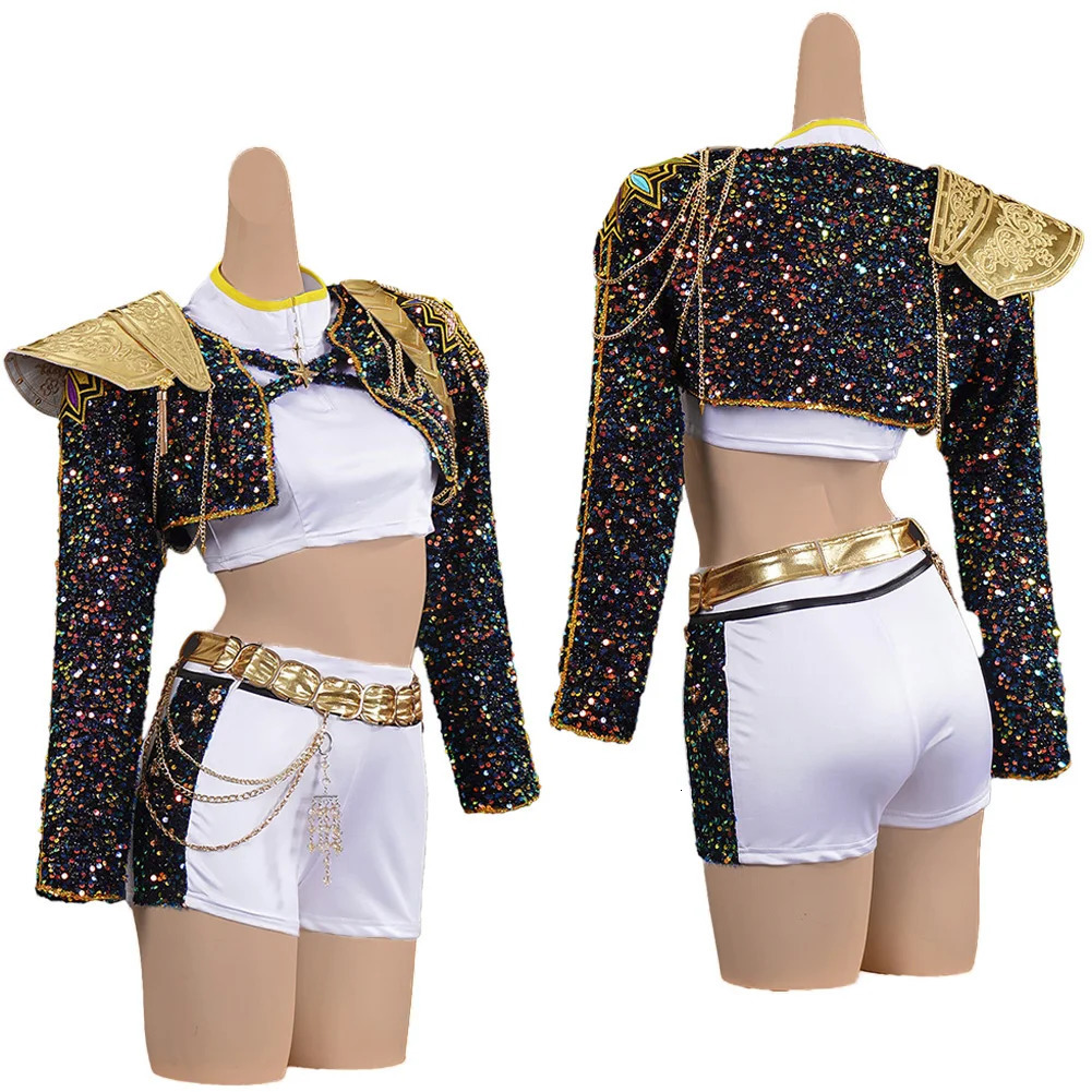 Fantasia Huntrix Rumi Cosplay Girls Golden Clothing Cartoon Demon Hunter Disfraz Costume 6 to 14 Years Fantasy Halloween Party251010