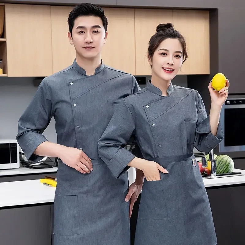 white Chef Jacket Long Sleeve chef uniform Cook Coat Tshirt Baker Work Uniform Waiter Restaurant el Clothe 251009