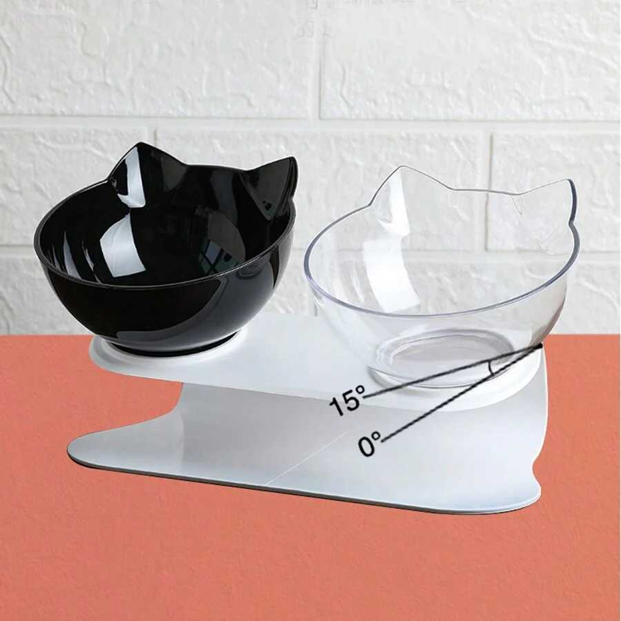 Slanted Mouth Cat Bowl Neck Protector Cat Double Bowl Pet Transparent Bowl Cat Food Bowl Pet Supplies Cat Ear Bowl Dog Food Bowl C251009