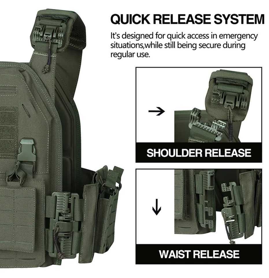 Ranger Green Plate Carrier Tactical Vest With Quick Release Security Molle Tactical Vest Bandolier Laser Cut Vest XJ251114