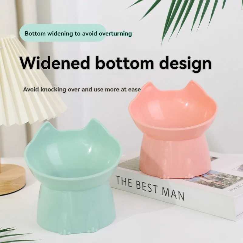 Elevated Cat Bowl AntiTip Plastic Raised Pet Feeding Dish with Tilted Edge Neck Protection Kitty Food C251009