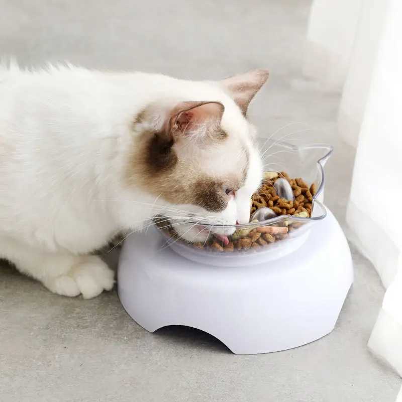 15 Degree Tilt Cat Bowl Anti Suffocate Cat Slow Feeder Plastic Transparent Cat Food Bowl with Raised Stand Kitten Pet Feeding C251009