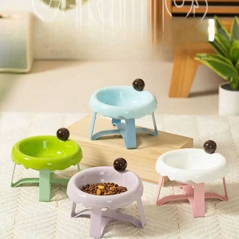 Elevated Ceramic Pet Bowl for Cats Dogs Cat Food Dish with Wide AntiTip Base Neck Support Bowls for Dry Food Wet Food Water C251009