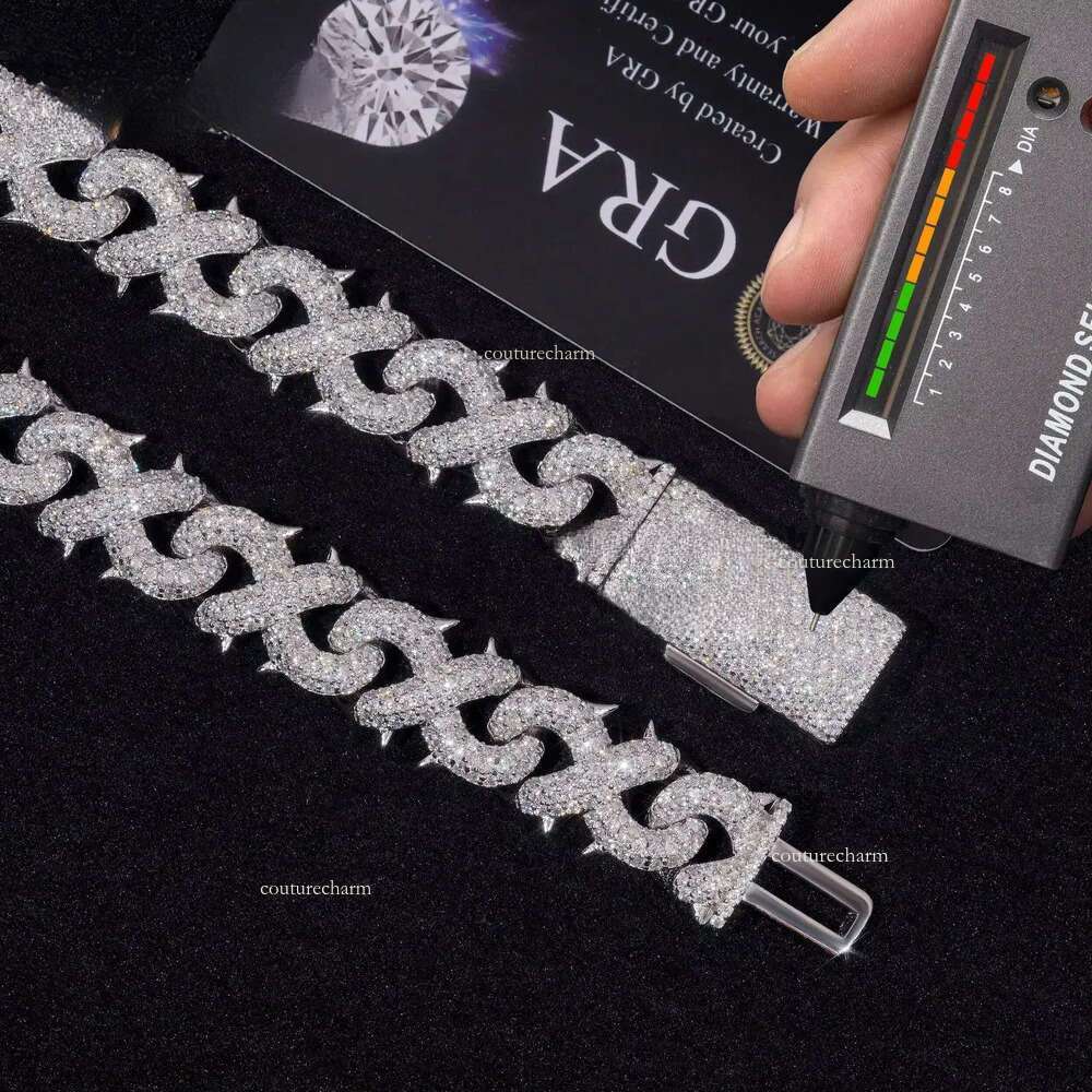 Crazy Hip Hop Jewelry Rappers S Sier VVS Moissanite Dia Iced Out 12MM Infinity Link Cuban Chain Necklace for Men