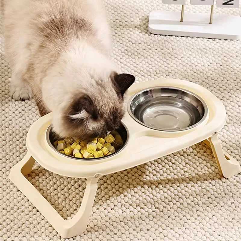 NonSlip Cat Feeder Foldable Pet Bowl for Kitten Lovely Pet Double Bowl With Stand Cat Drinking Bowl Dog Feeder Pet Supplies C251009