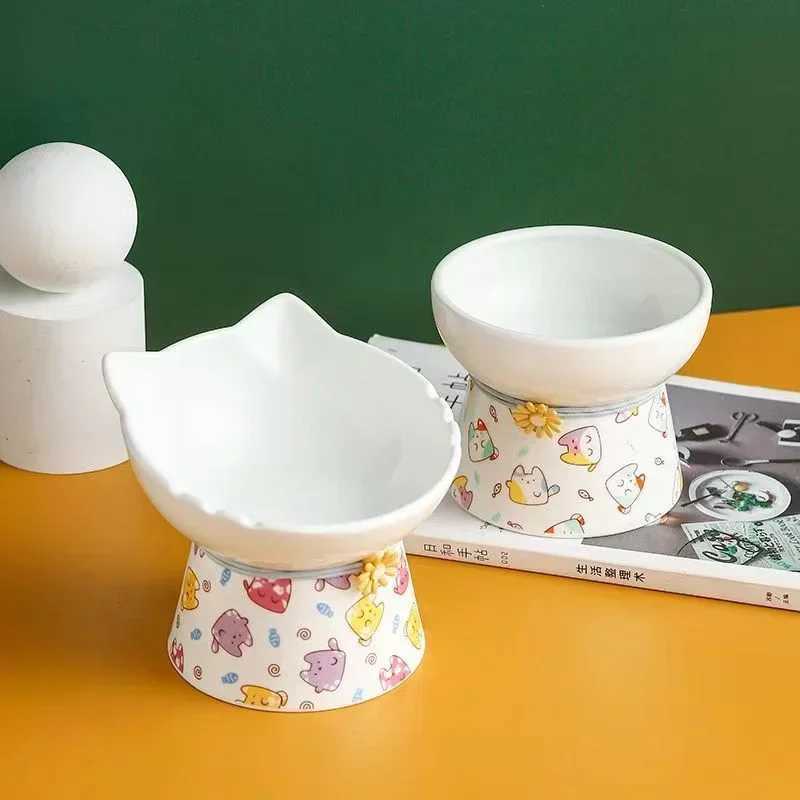 Cat Elevated Ceramic Bowl Pet Food Water Feeders Raised Puppy Dogs Drinking Eating Bowls C251009