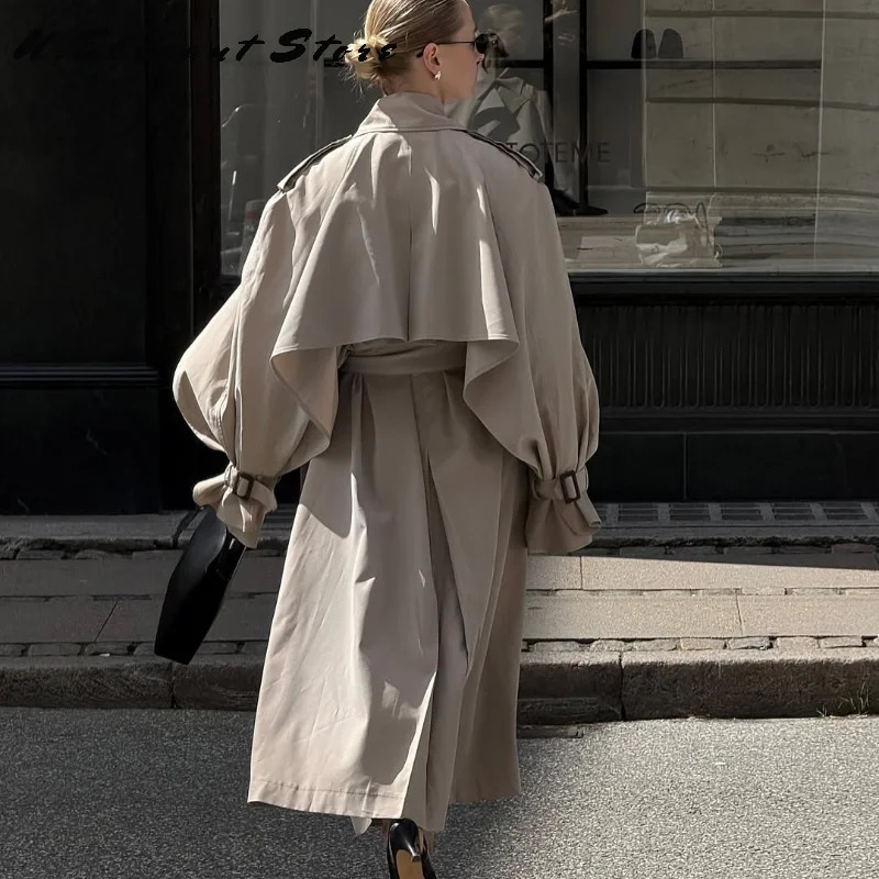 Womens Autumn Winter Long Trench Coat Lapel Full Sleeve Long Jacket With Belt Casual Outwears 2025 Lady Streetwear 250929