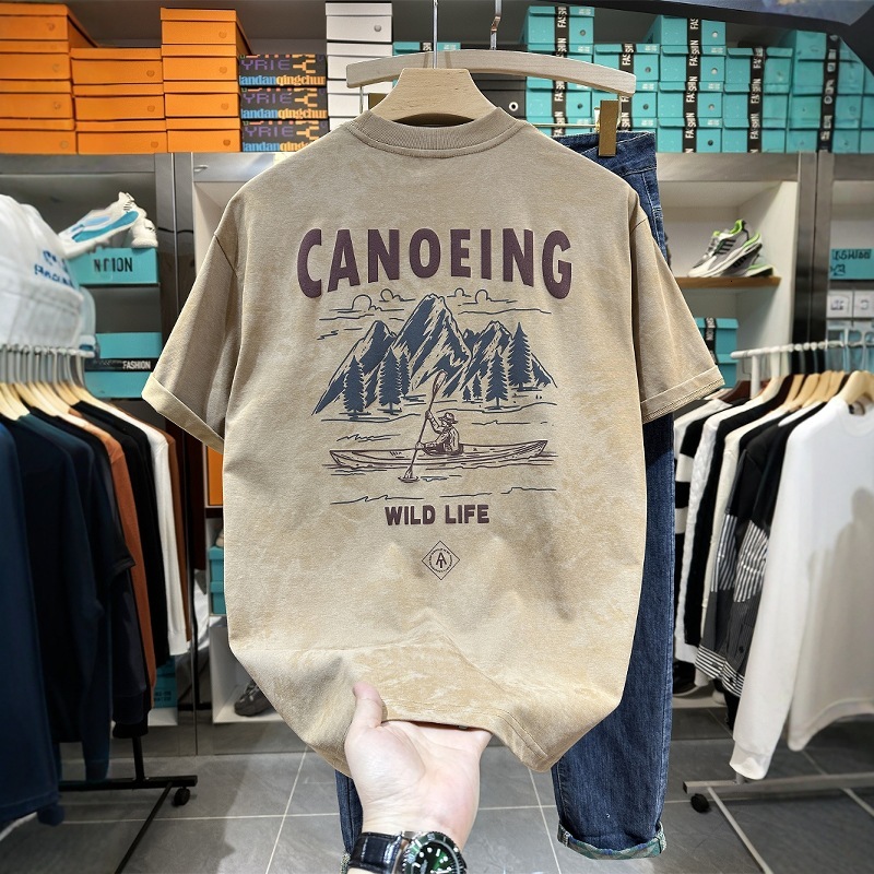 Summer Trendy Designer Shirt Brand Printed Designer Hoodie Short Sleeve T-shirt 2025 New Washed Vintage Distressed Sweat-absorbing Men's Top