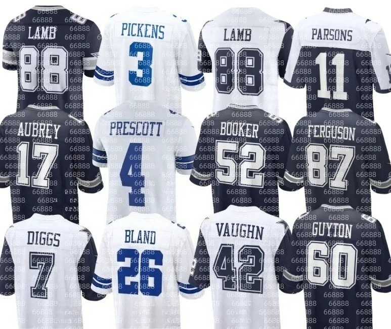 nfl Cowboys Jersey Emmitt Smith Roger Staubach Dak Prescott CeeDee Lamb Micah Parsons George Pickens Trevon Diggs Tyler Booker Brandon Aubrey DaRon Bland Football