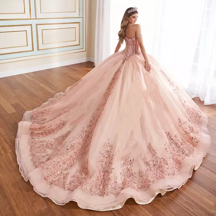 Bling Bling Pink Floral Quinceanera Dresses Modest Sweet 16 Prom Birthday Party Ball Gown Debutante Gowns Vestidos