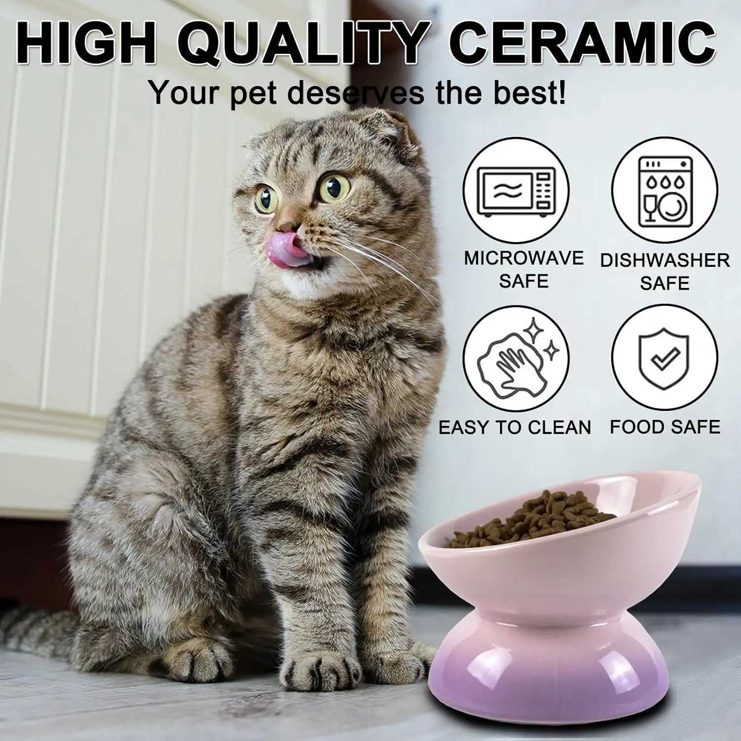 Ceramic Elevated Cat Bowls Tilted Cat Food Bowl Dish Pet Feeder Bowl Dishwasher Microwave Safe C251009