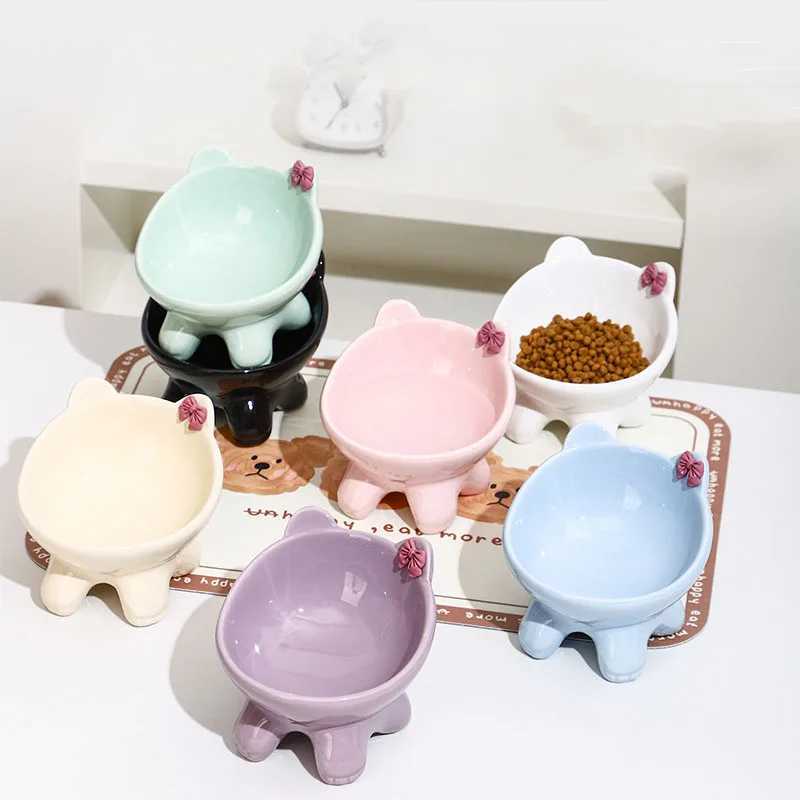 Super Cute Ceramic Cat Bowl Dog Bowl Pet Supplies Cat Rice Bowl Cat Eating Bowl Cat Food Dish Stylish Pet Feeder C251009