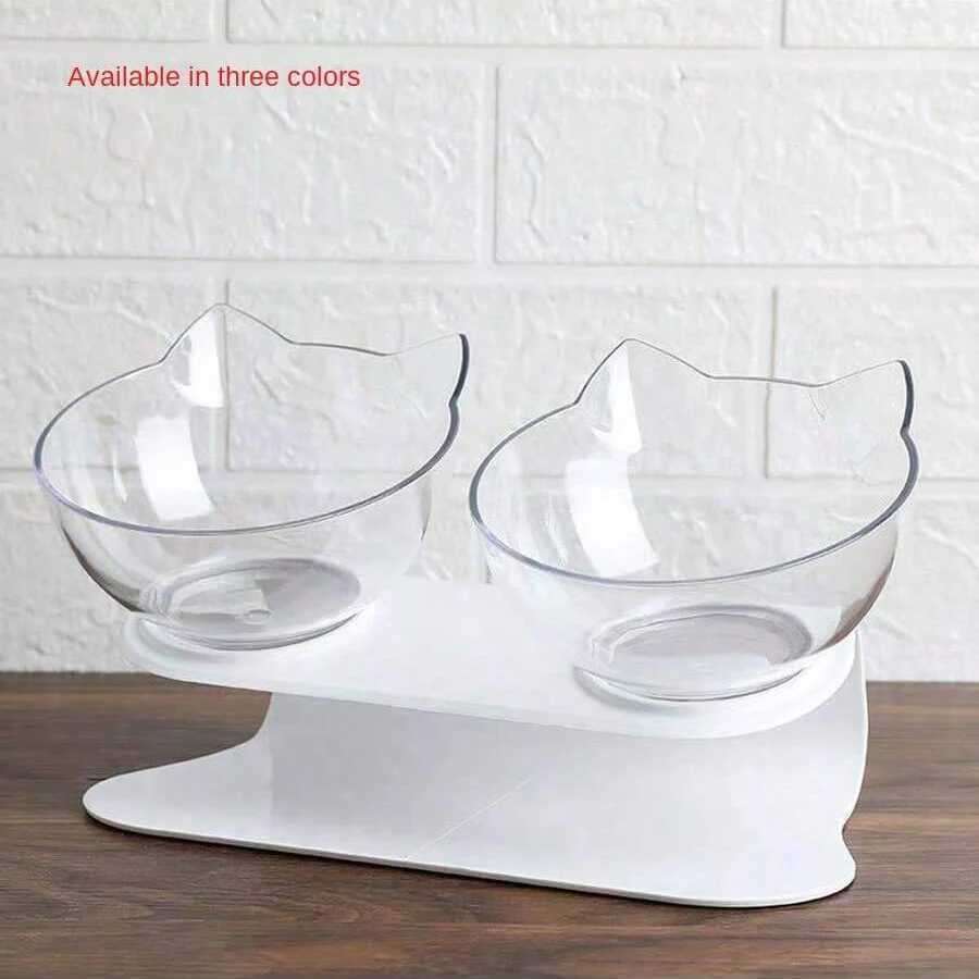 Slanted Mouth Cat Bowl Neck Protector Cat Double Bowl Pet Transparent Bowl Cat Food Bowl Pet Supplies Cat Ear Bowl Dog Food Bowl C251009