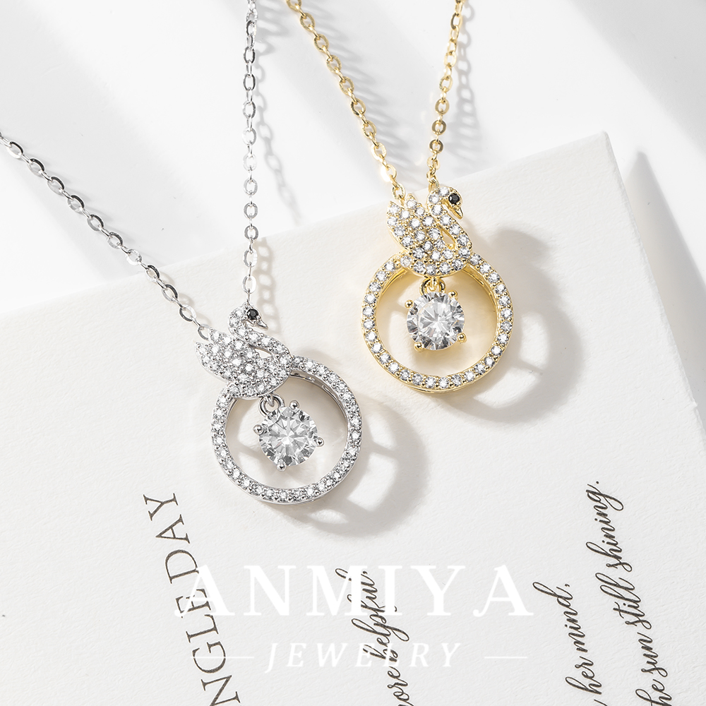 High Polish 925 Silver Jewelry Necklace, Sparkling Swan Necklace for Brides