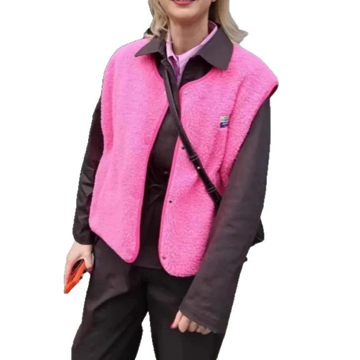 Womens Teddy Fleece Vest Autumn Thin Vest Sleeveless Coat Plain Plush Vest Short Jacket Loose Fleece Vest Women Outwear 251010