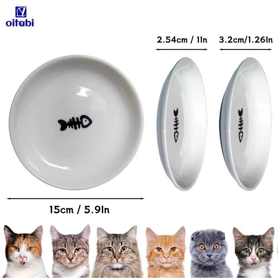 Oitabi 3PCS Cat Food Bowl Ceramic Cat Bowls Anti Whisker Fatigue Cats Bowl Set Shallow Wide Kitten Plates for Food and Water C251009