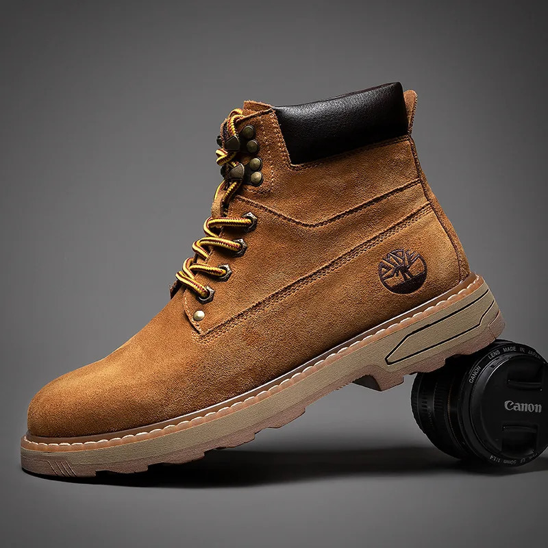 Autumn Winter Velvet Platform Boots for Men ner Softsoled Cow Suede Work Shoes Man Fashion Nonslip Yellow Ankle Boot Male 251010