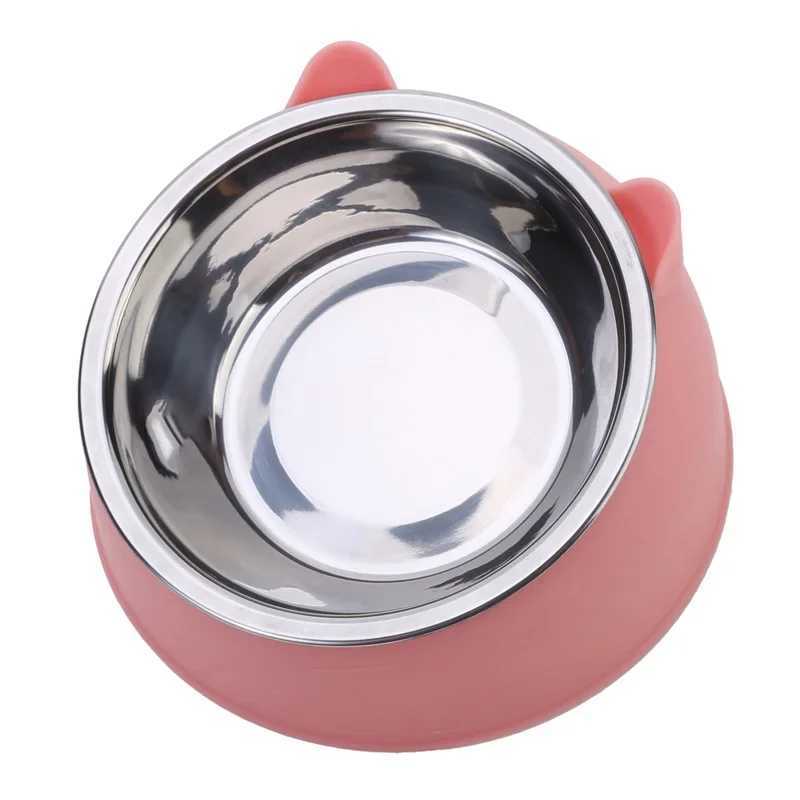 EcoFriendly1PC Stainless Steel Cat Bowl 15 Inclined Pet Food Dish with NonSlip Base AntiChoke Feeder for CatsKittensDogs C251009