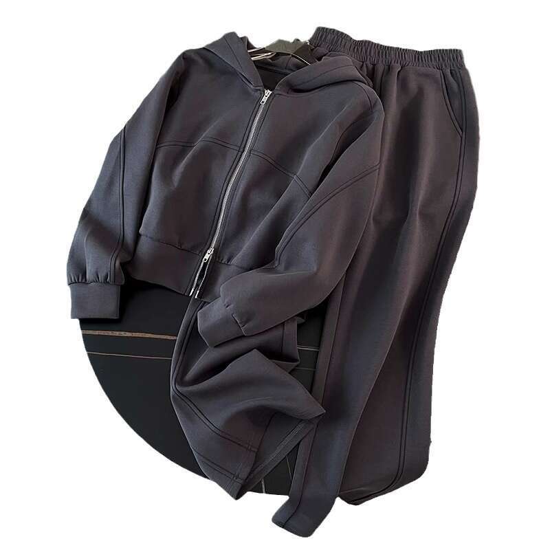 European Style Sportswear Fashion Foreign Trade Women's Spring Autumn High-end Loose Slimming Stylish Sweatshirt and Sweatpants Two-piece Set