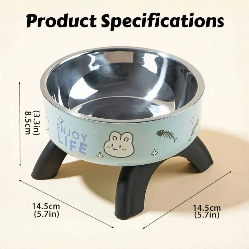 Stainless Steel Pet Bowl AntiTip Elevated Design with NonSlip Silicone Base ChewProof Edge for Small CatsDogs Feeding C251009