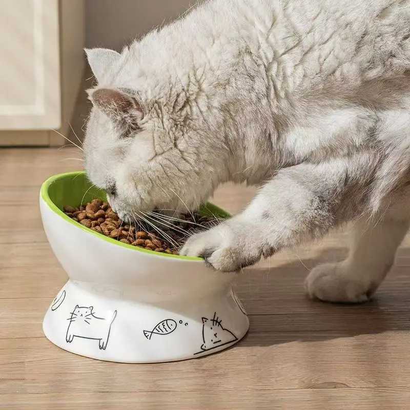 Ceramic Raised Cat Bowl Elevated Pet Feeding Tray for Cats and Small Dogs Food Dispenser Pet Supplies Dog Accessories C251009