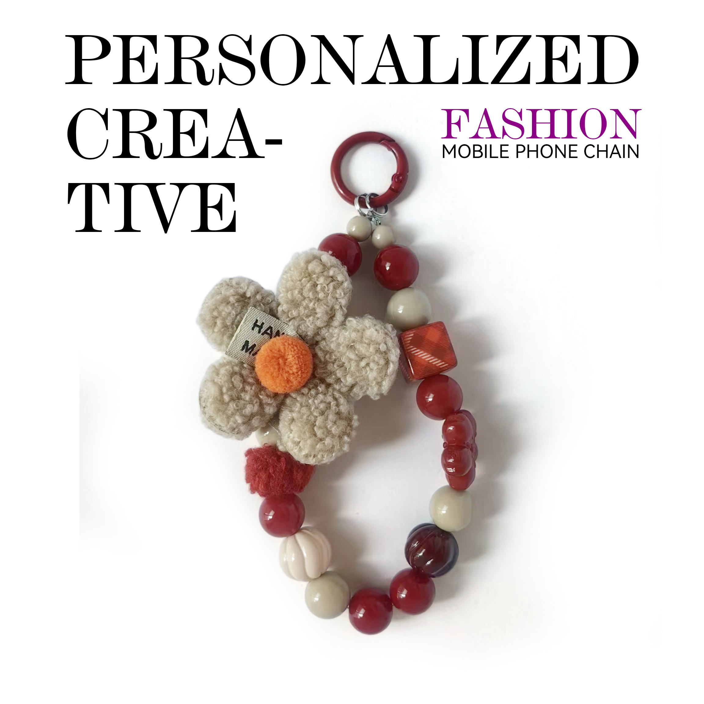 Plush flowers with red and white beads in a creative mix-and-match design. Multiple bead styles combine for a versatile. Anti-loss feature ensures eas