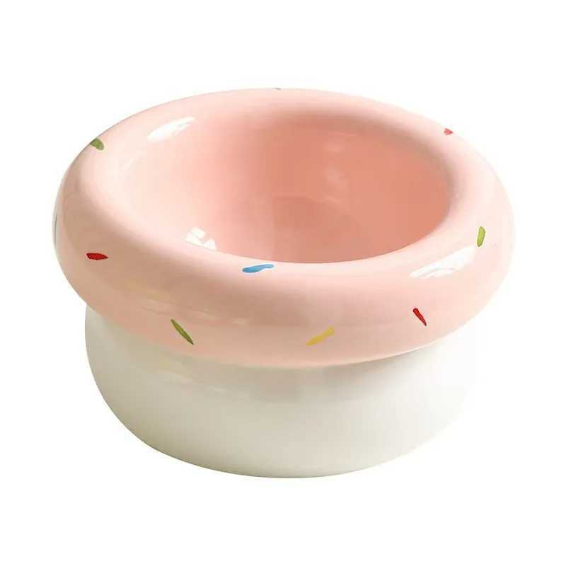 Donut Ceramic Pet Bowl Wide Mouth CatDog Dish NonSlip Heavy Base AntiTip Food Water Bowl Cute Design C251009