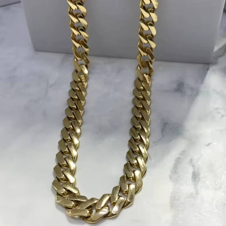 Mens Necklace and Bracelet Set Jewelry 9mm 14 Karat Real Gold 14k Solid Gold Monaco Link Chain With CZ Lock