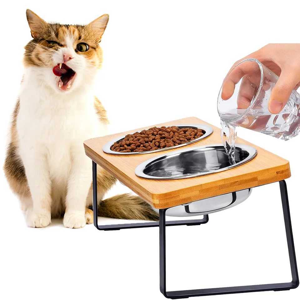 15 tilted heightened pet bowl heightened dog bowl with stainless steel food bowl feeder suitable for cats and puppies C251009