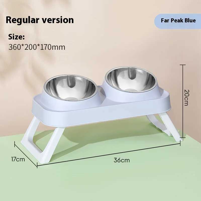 Stainless Steel Elevated Cat Bowl Dual Dish AntiSlip NonTip Raised Feeder Neck Support for Pets Dogs Cats C251009